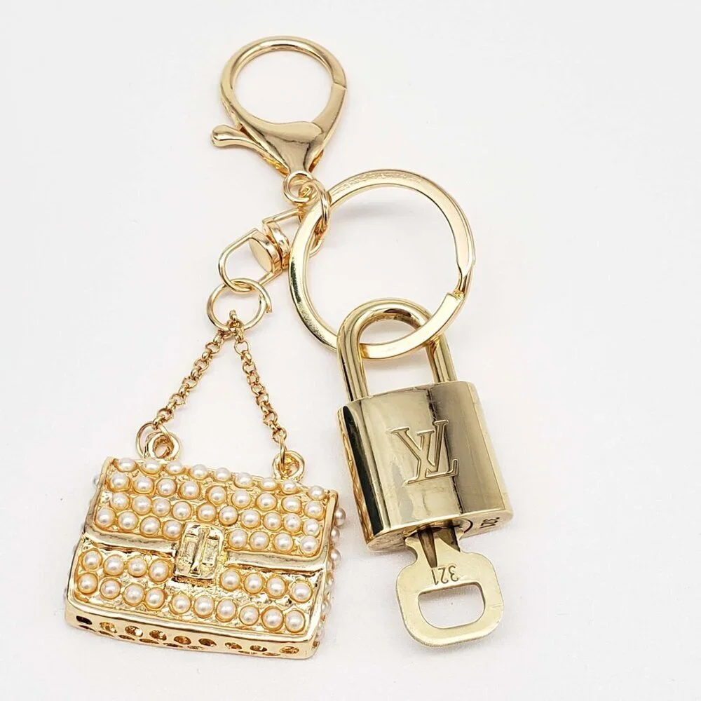 Louis Vuitton Authentic Gold Padlock 🔒 Key + Unbranded Keychain Bag Charm